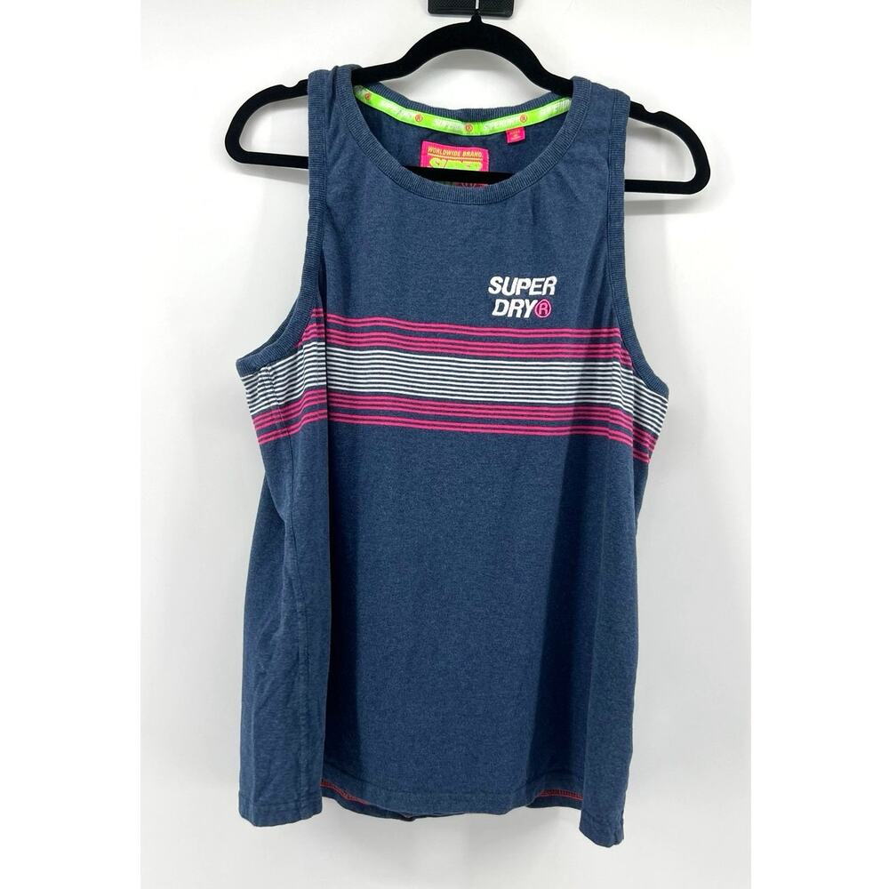 Superdry Men's Fluro Chestband Stacked Stripe Vest Size XL Navy Pink Neon